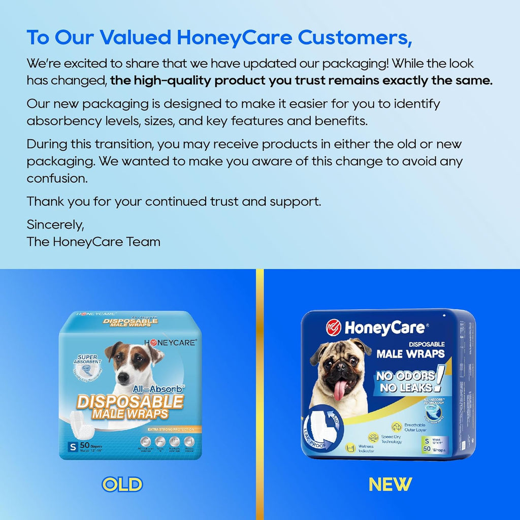 HONEY CARE All-Absorb A26 Male Dog Wrap, 50 Count, Small